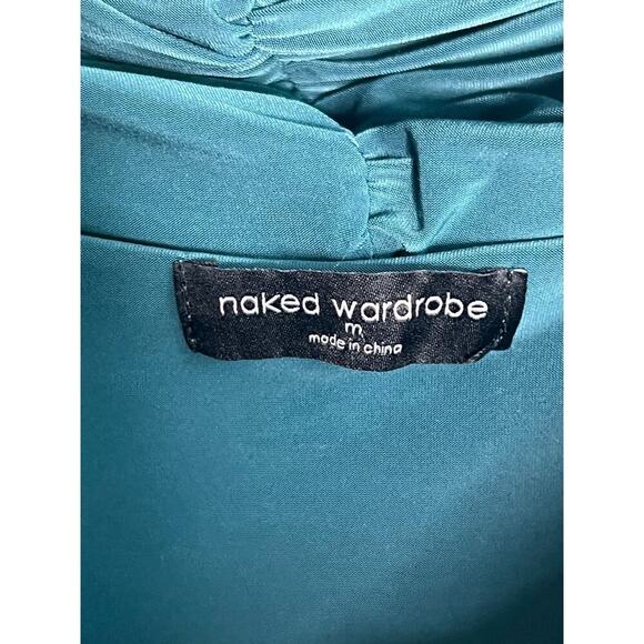 Naked Wardrobe Ruched Long Sleeve Off Shoulder Blouse Top Teal Blue Women's M - Picture 4 of 8